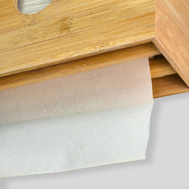 Ebun Bamboo Paper Towel Holder for Multifold, Cfold, Trifold, Zfold Towels – Wall Mount or Countertop Paper Hand Dispenser with Removable Lid Tray, Modern Rustic Design for Kitchen, Bathroom & Office - Image 4